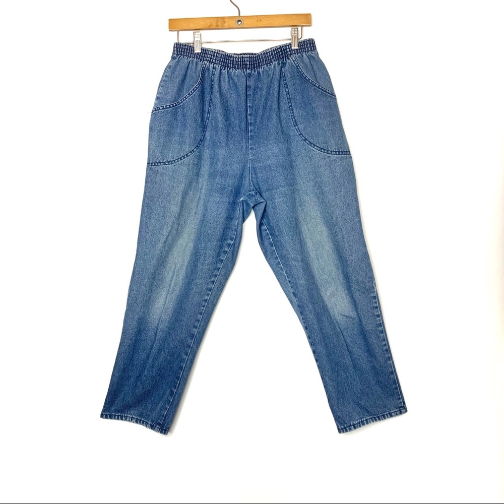 Vintage Briggs Petite sz 16P Women’s Denim Pants Elastic Waistband & Pockets